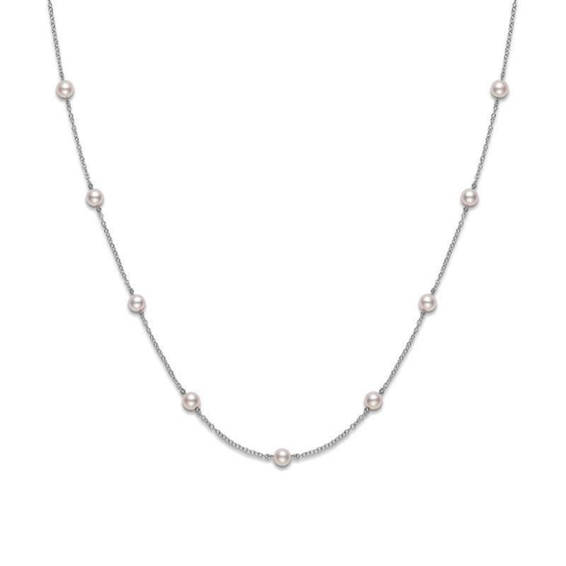 Mikimoto A+ Akoya Cultured Pearl Station Necklace in 18K White Gold, 6.5MM