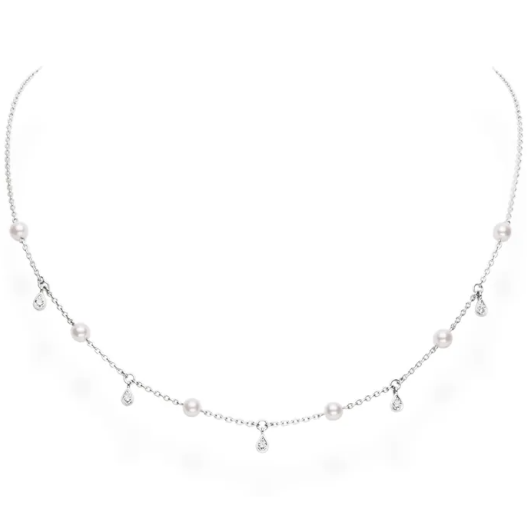 Mikimoto A+ Akoya Pearl & Diamond Drop Necklace in 18K White Gold