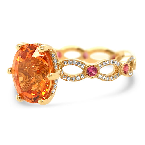 Erica Courtney Annalise Mandarin Garnet & Spinel Ring in 18K Yellow Gold, Size 7