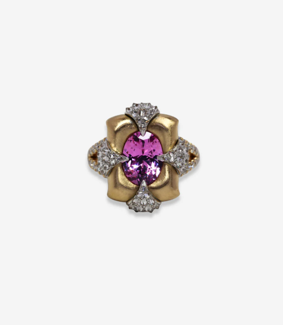 Arunashi Pink Spinel 4 Corner Ring in 18K Yellow Gold