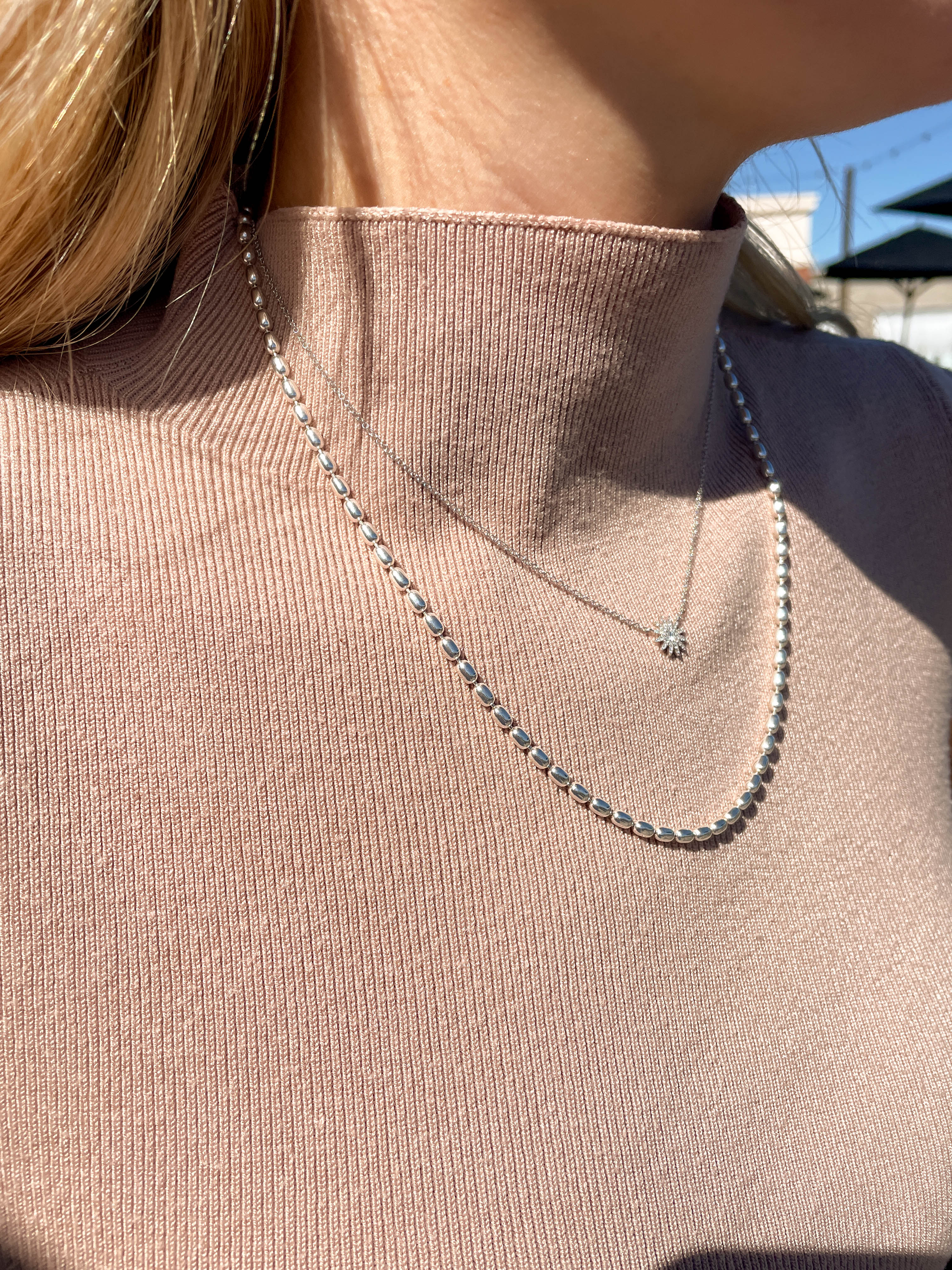 Rice Bead Chain Necklace in Sterling Silver , 18" Length