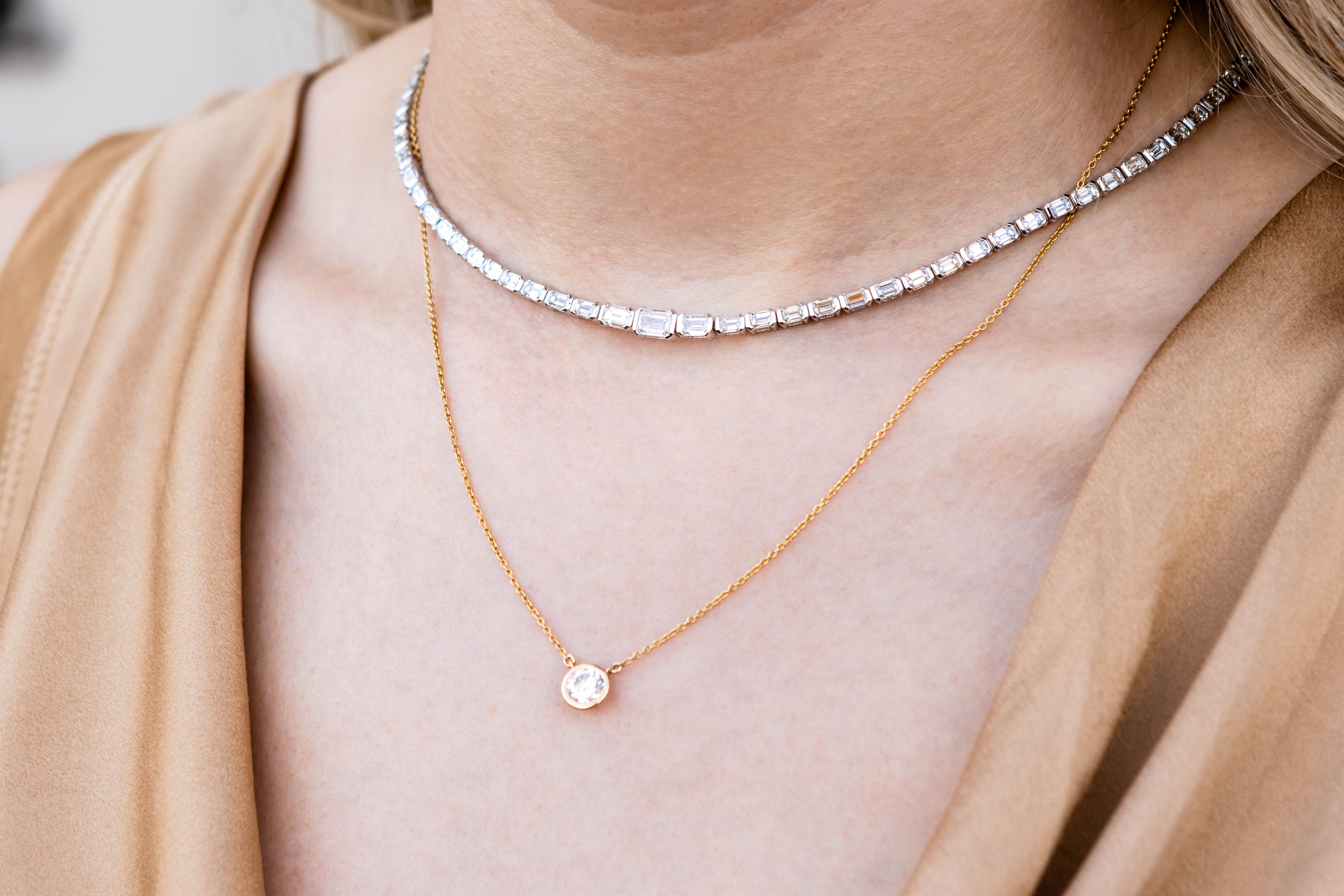 Solitaire Bezel Set Diamond Pendant Necklace in 14K Yellow Gold, 0.70CT