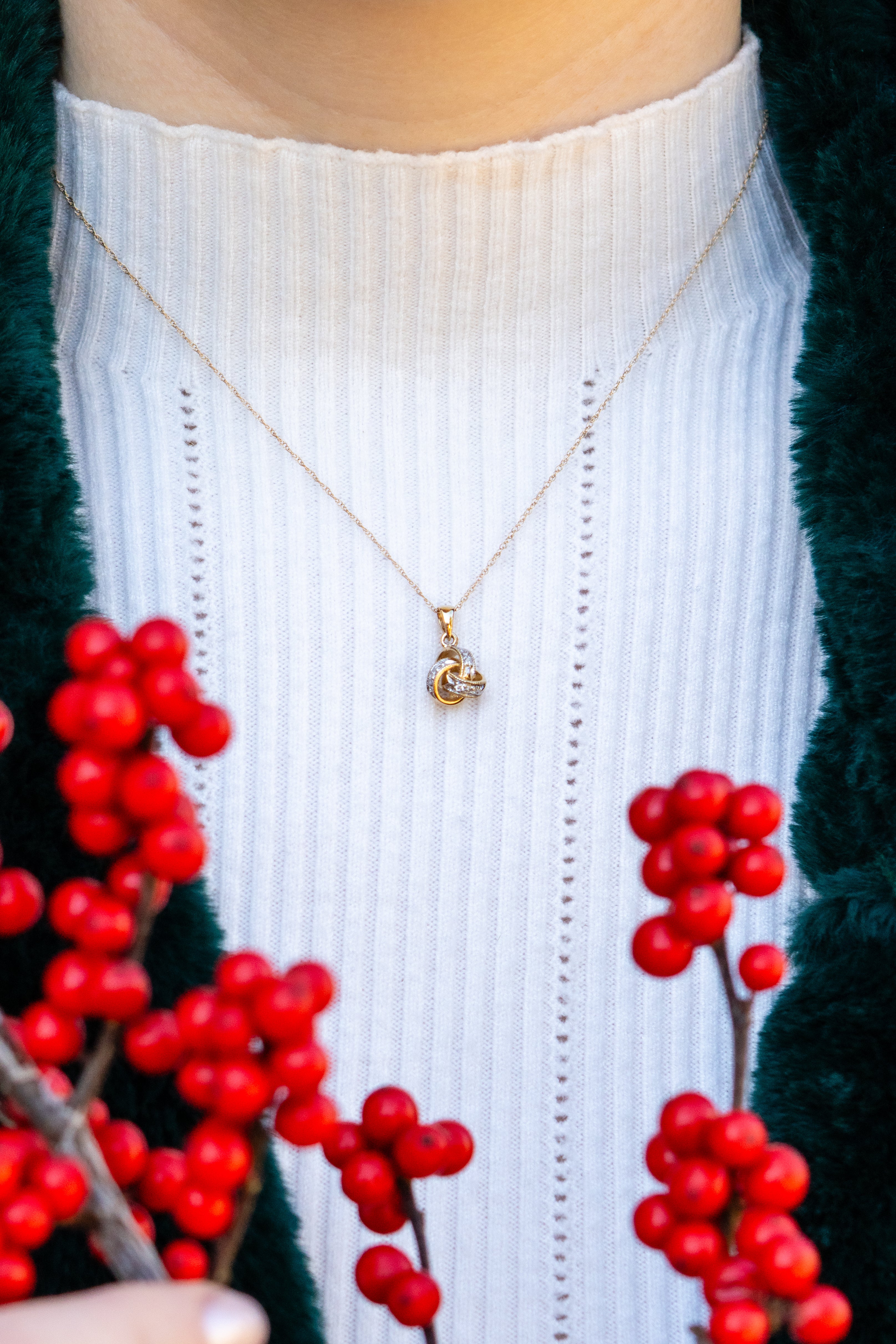 Diamond Love Knot Pendant Necklace in 14K Yellow Gold