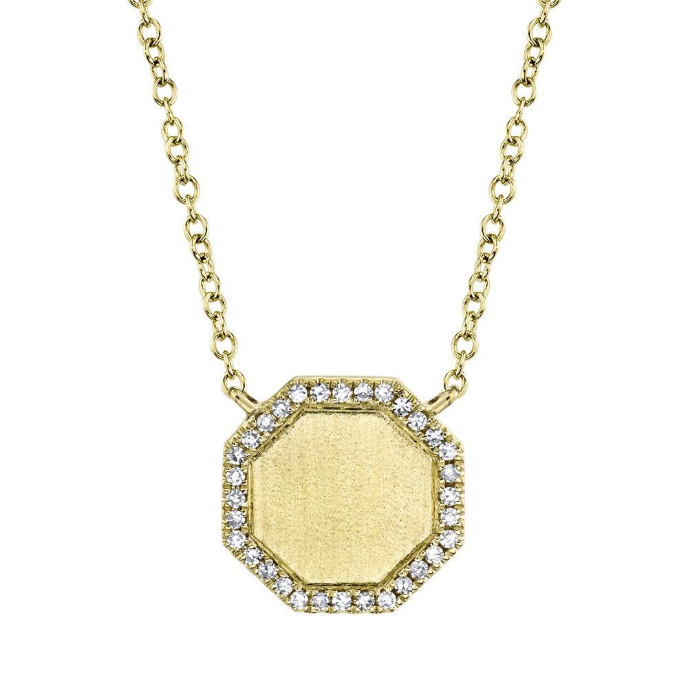Octagon Diamond Pendant Necklace in 14K Yellow Gold