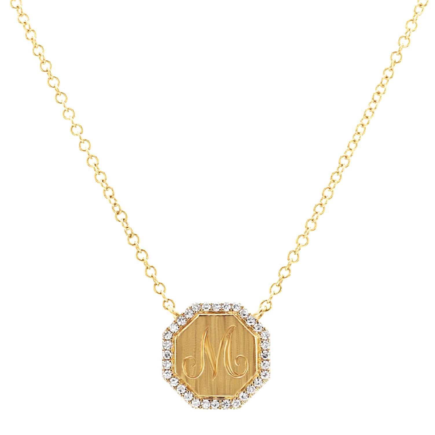 Octagon Diamond Pendant Necklace in 14K Yellow Gold