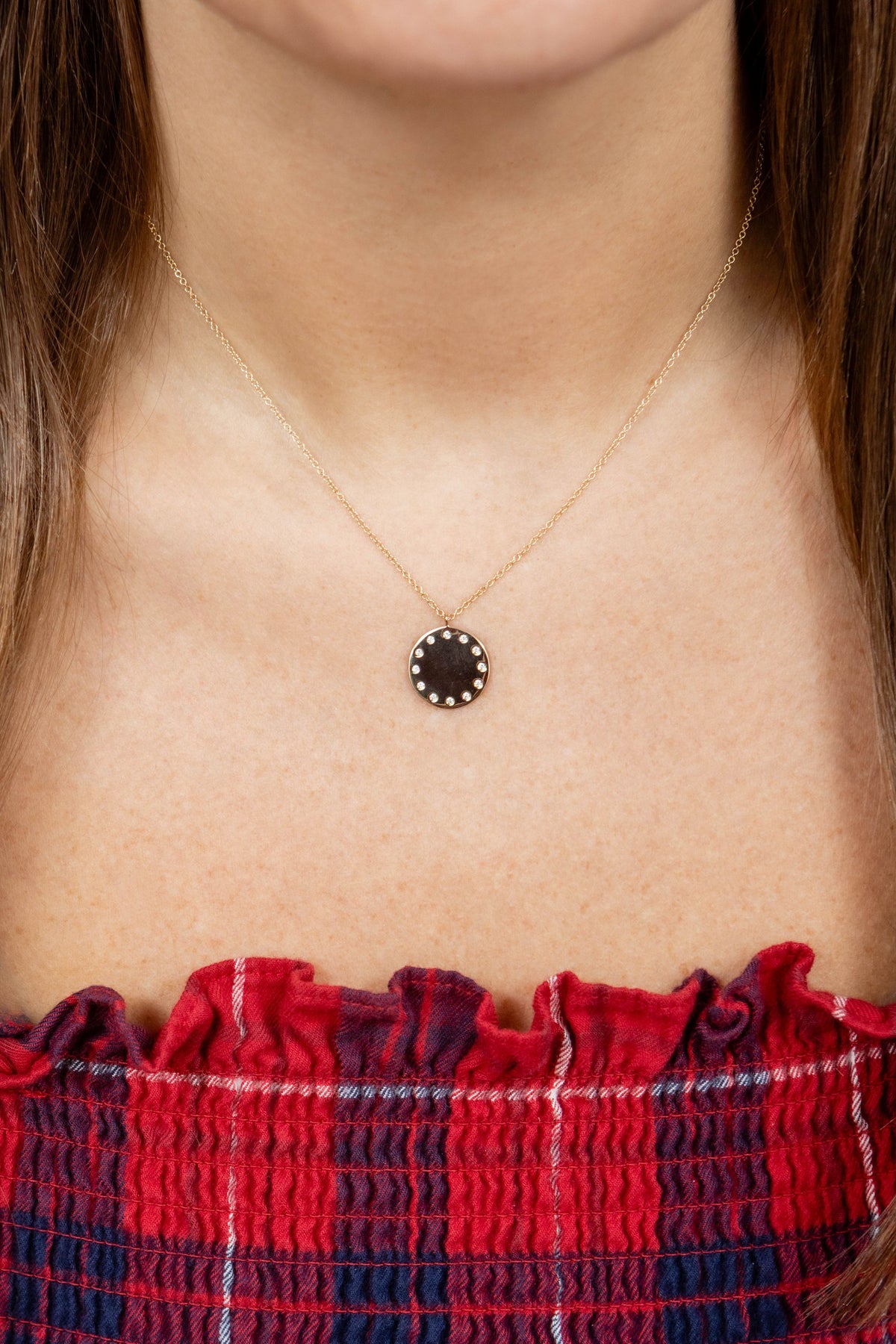 Round Diamond Disc Necklace in 14K Yellow Gold