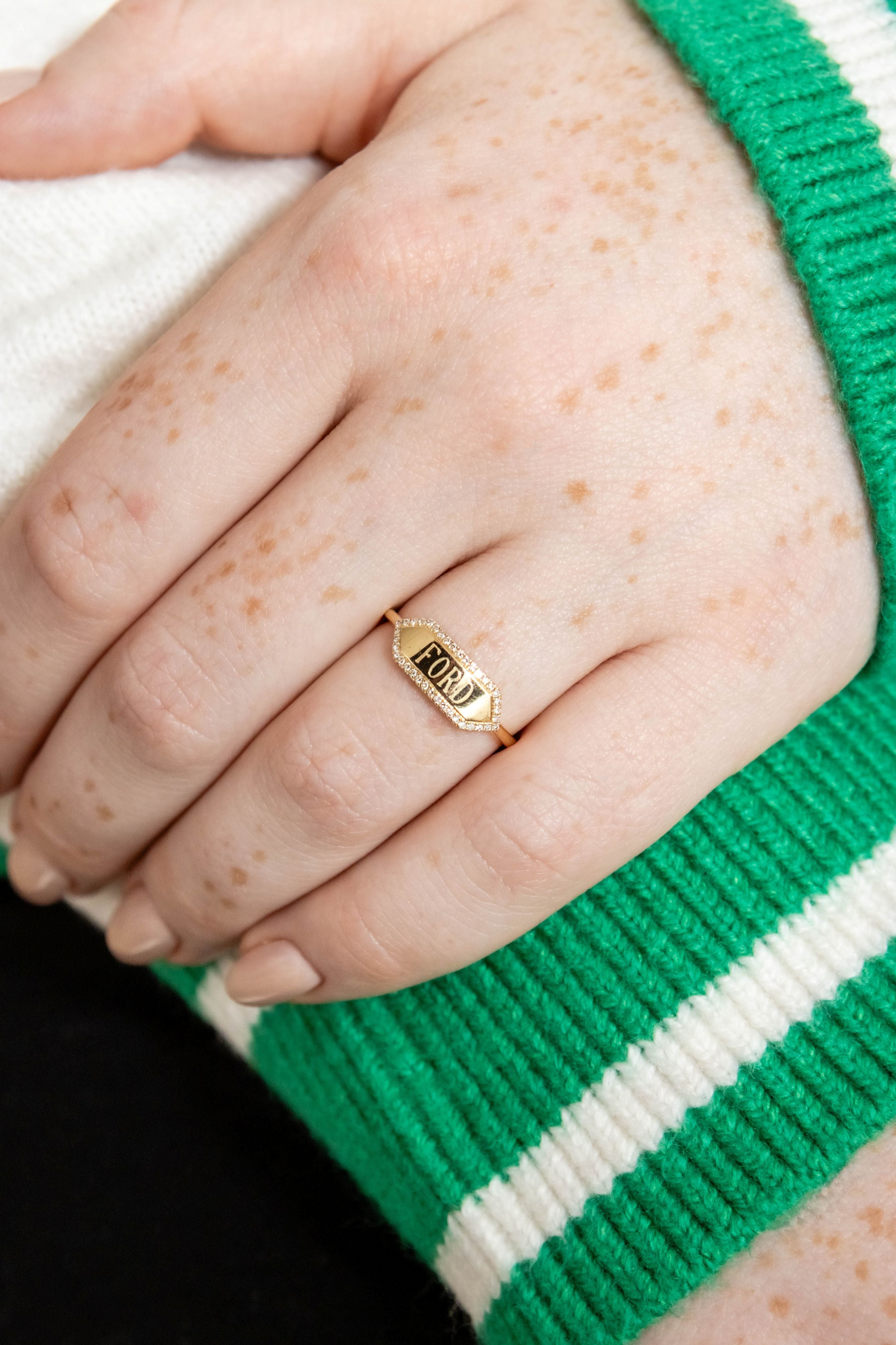 Ford Diamond ID Ring in 14K Yellow Gold, Size 6