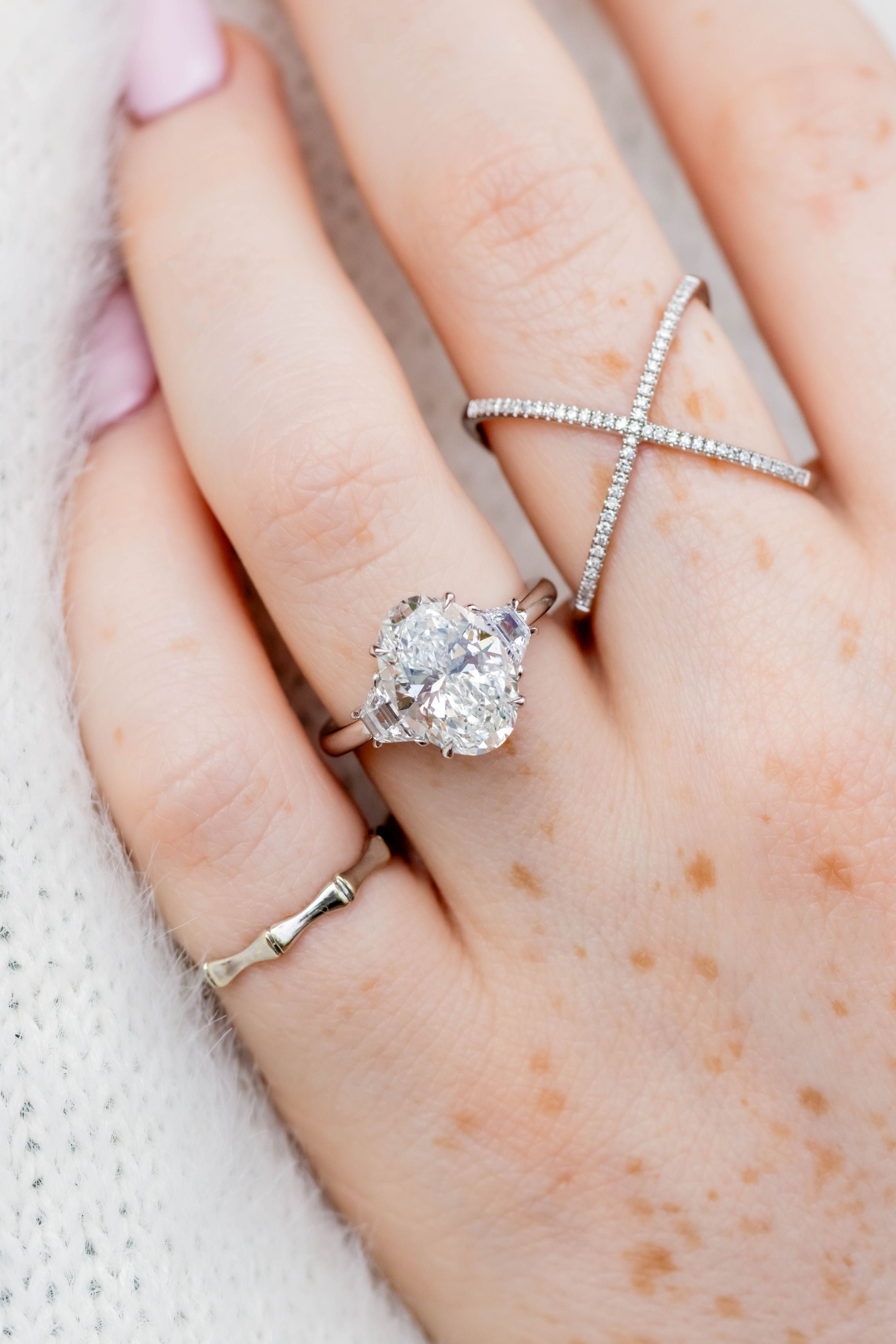 Bamboo Textured Ring in 14K White Gold, Size 5