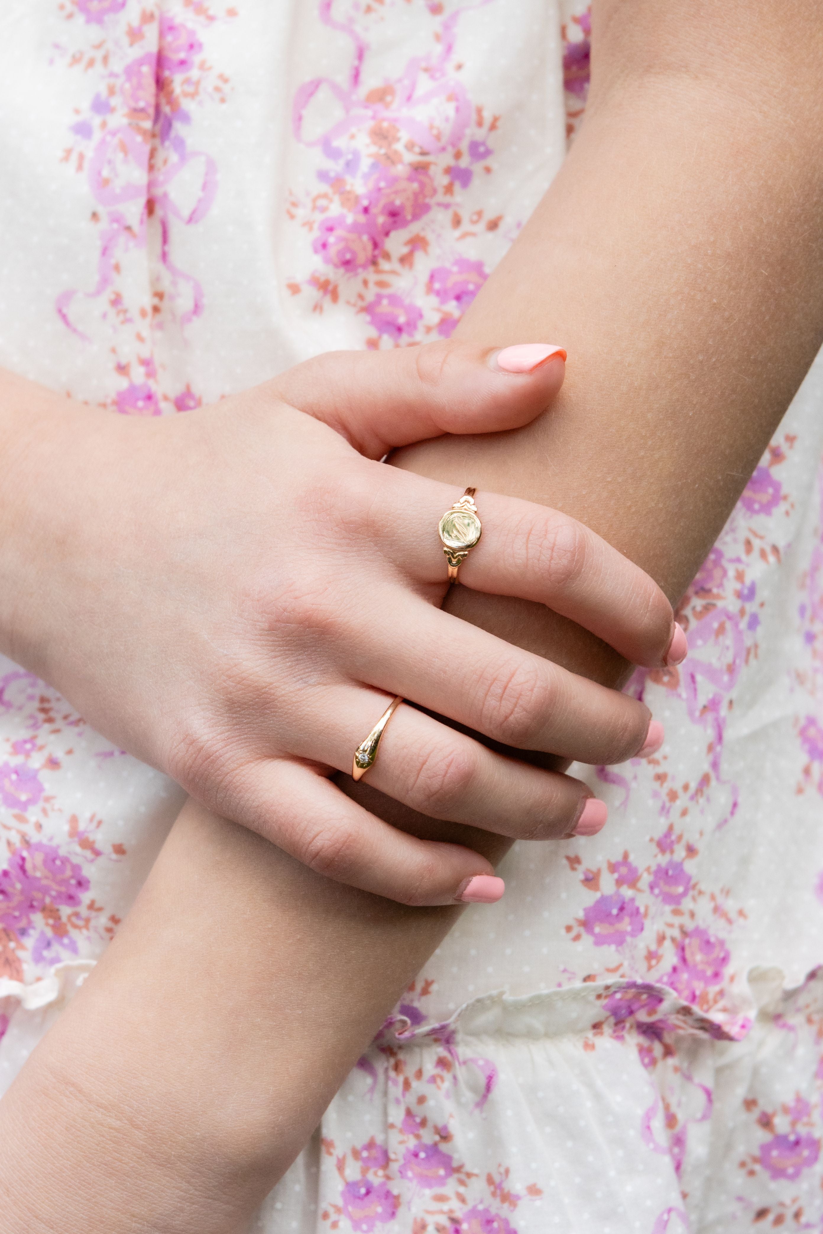 Children's Diamond Star Signet Ring in 14K Yellow Gold, Size 4