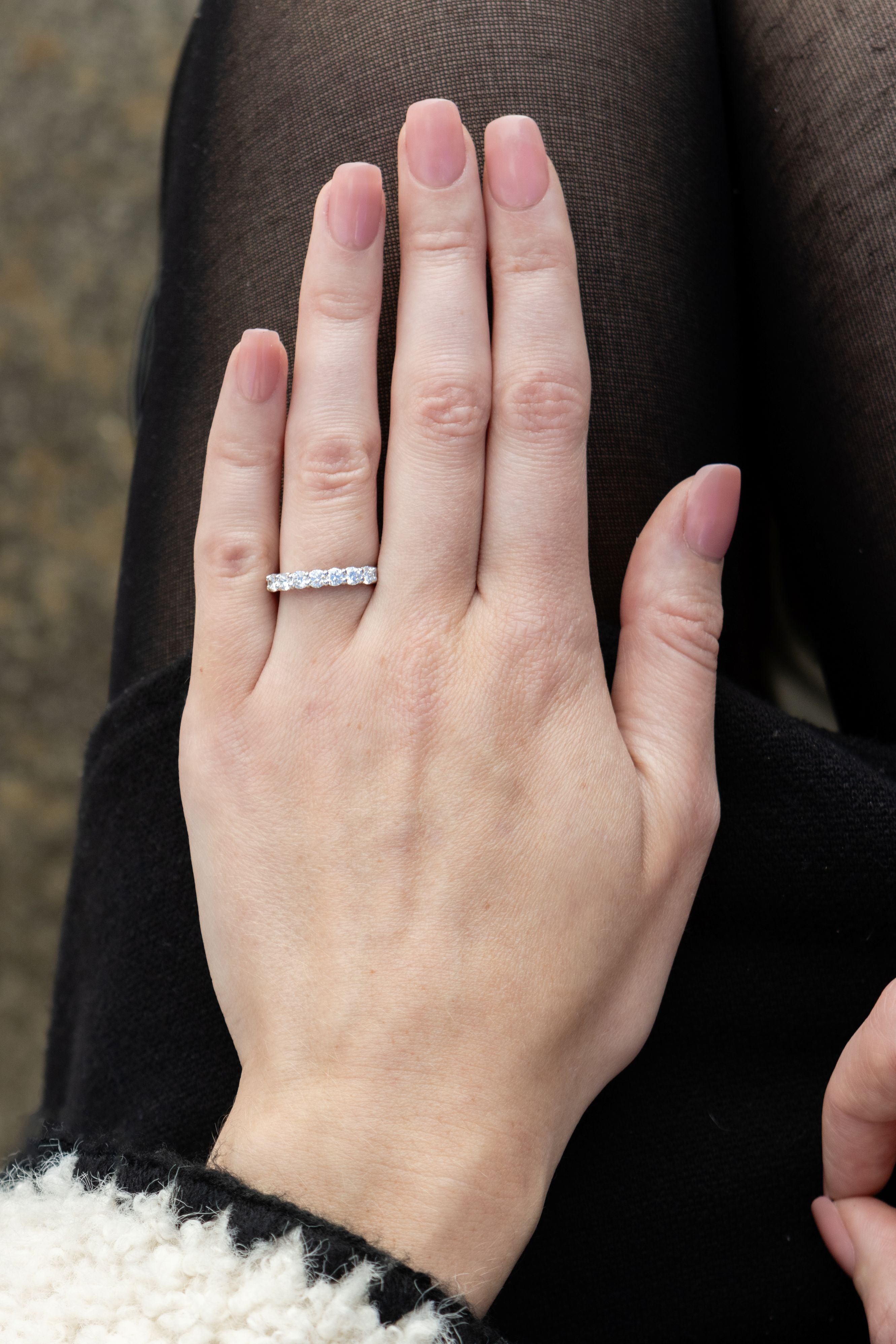 7 Across Shared Prong 0.75CT Diamond Band in 14K White Gold, Size 6