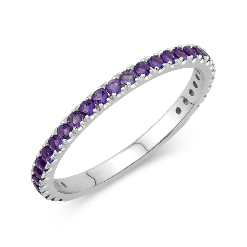 Amethyst Pave Ring in 14K White Gold, Size 6.5
