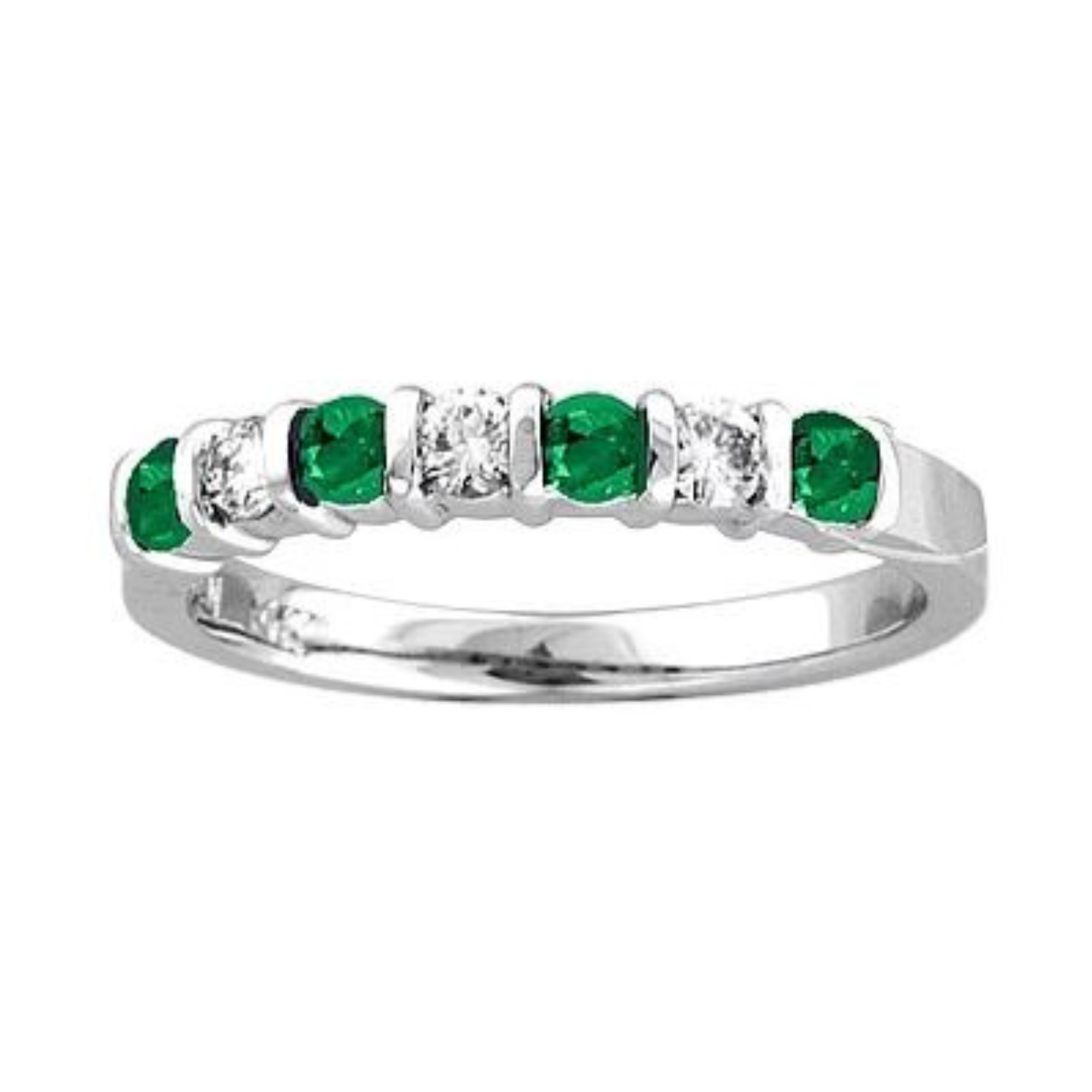 Emerald Diamond Alternating Ring in 14K White Gold, Size 7