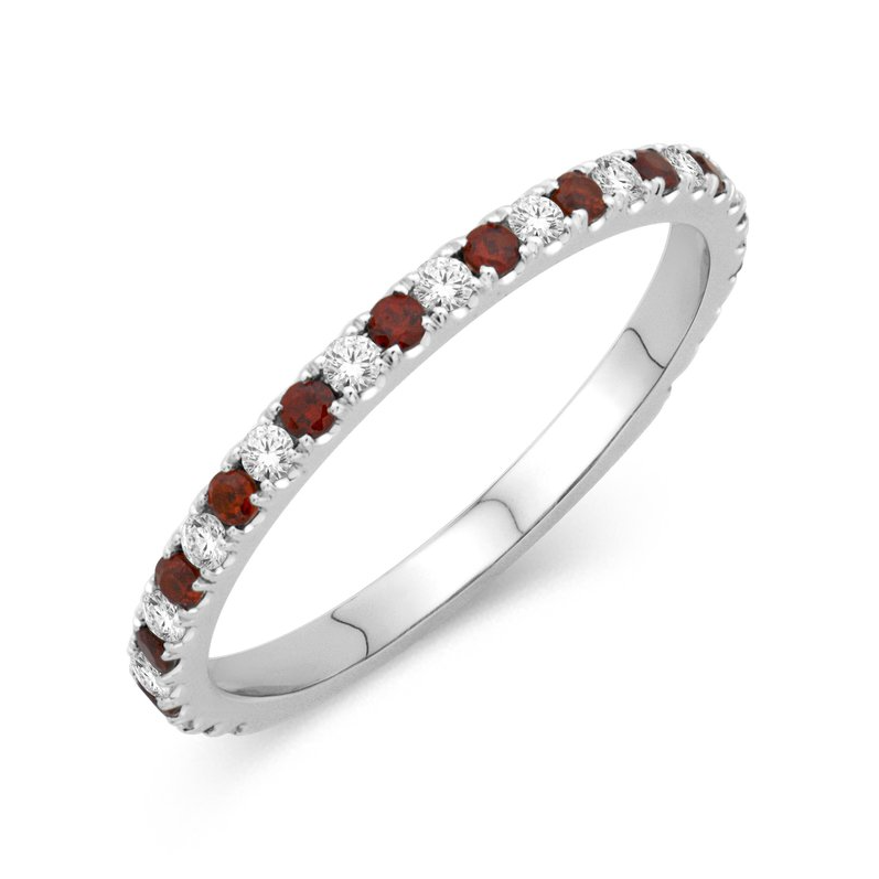 Alternating Garnet Diamond Ring in 14K White Gold, Size 6.5