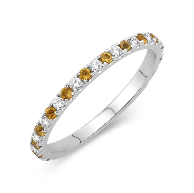 Alternating Citrine Diamond Ring in 14K White Gold, Size 6.5