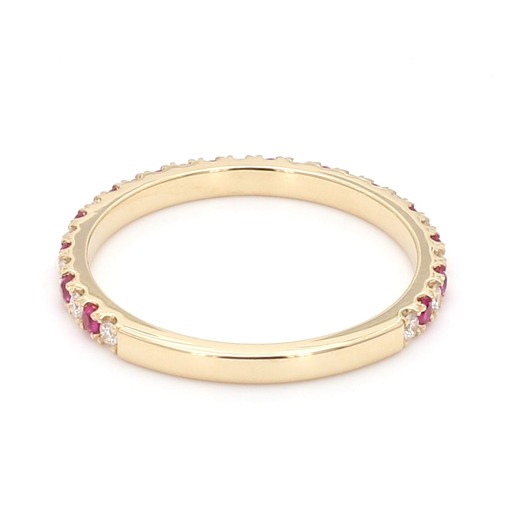 Alternating Ruby Diamond Ring in 14K Yellow Gold, Size 6.5