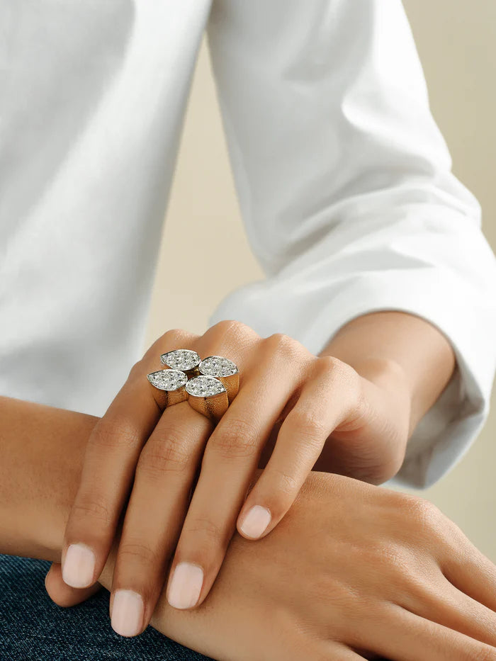 David Webb Quadrant Pear Diamond Ring in 18K Yellow Gold, Size 6.5