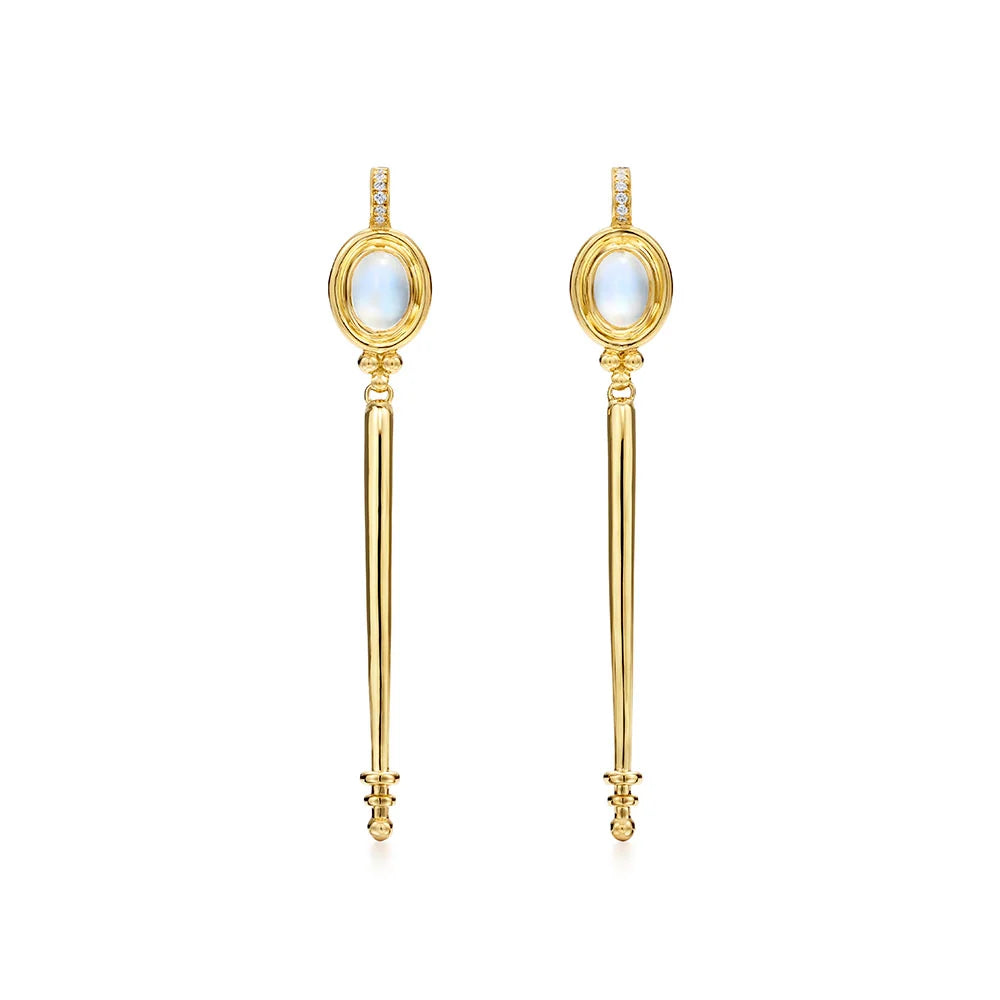 Temple St. Clair Blue Moonstone Baton Earrings in 18K Yellow Gold