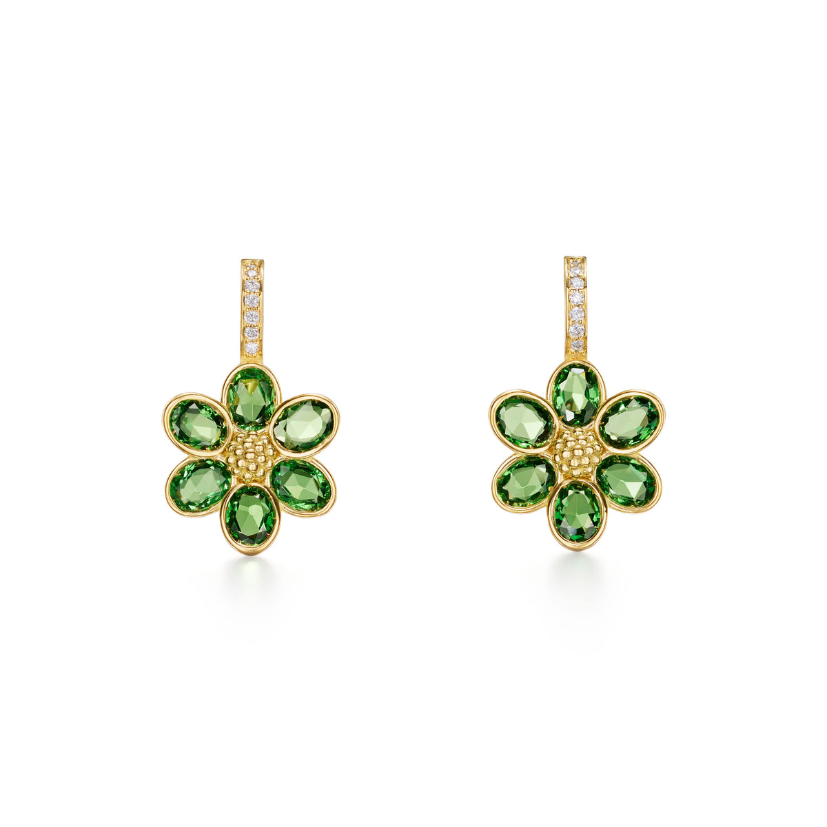 Temple St. Clair Tsavorite Garnet Fiori Earrings in 18K Yellow Gold