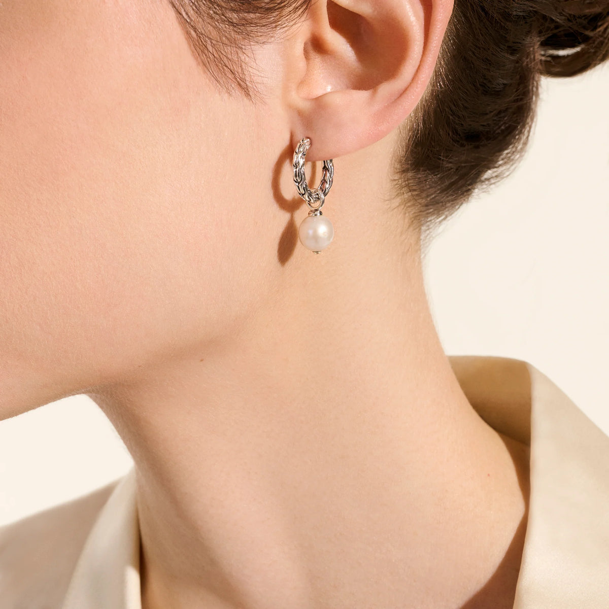 John Hardy Pearl Essential Hoop Earrings in Sterling Silver
