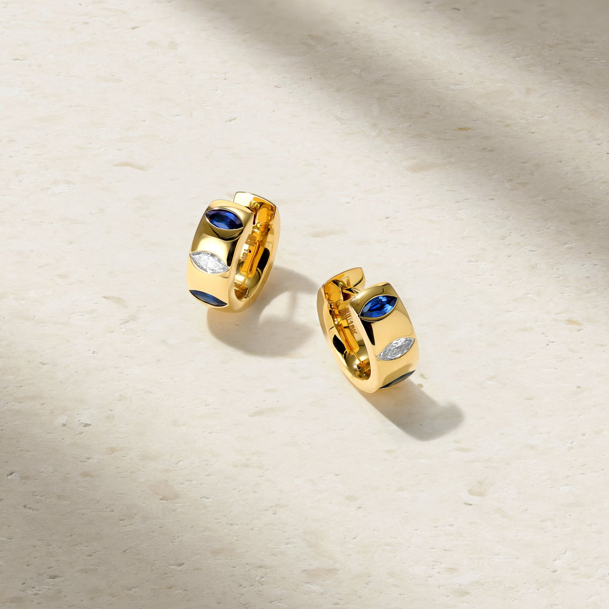 Mark Henry Diamond & Sapphire Guardian Huggie Hoops in 18K Yellow Gold
