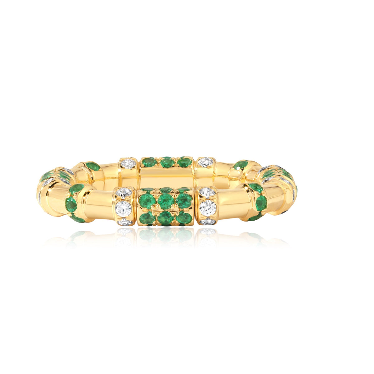 Graziela Emerald & Diamond Cavaletti Ring in 18K Yellow Gold, Size 7