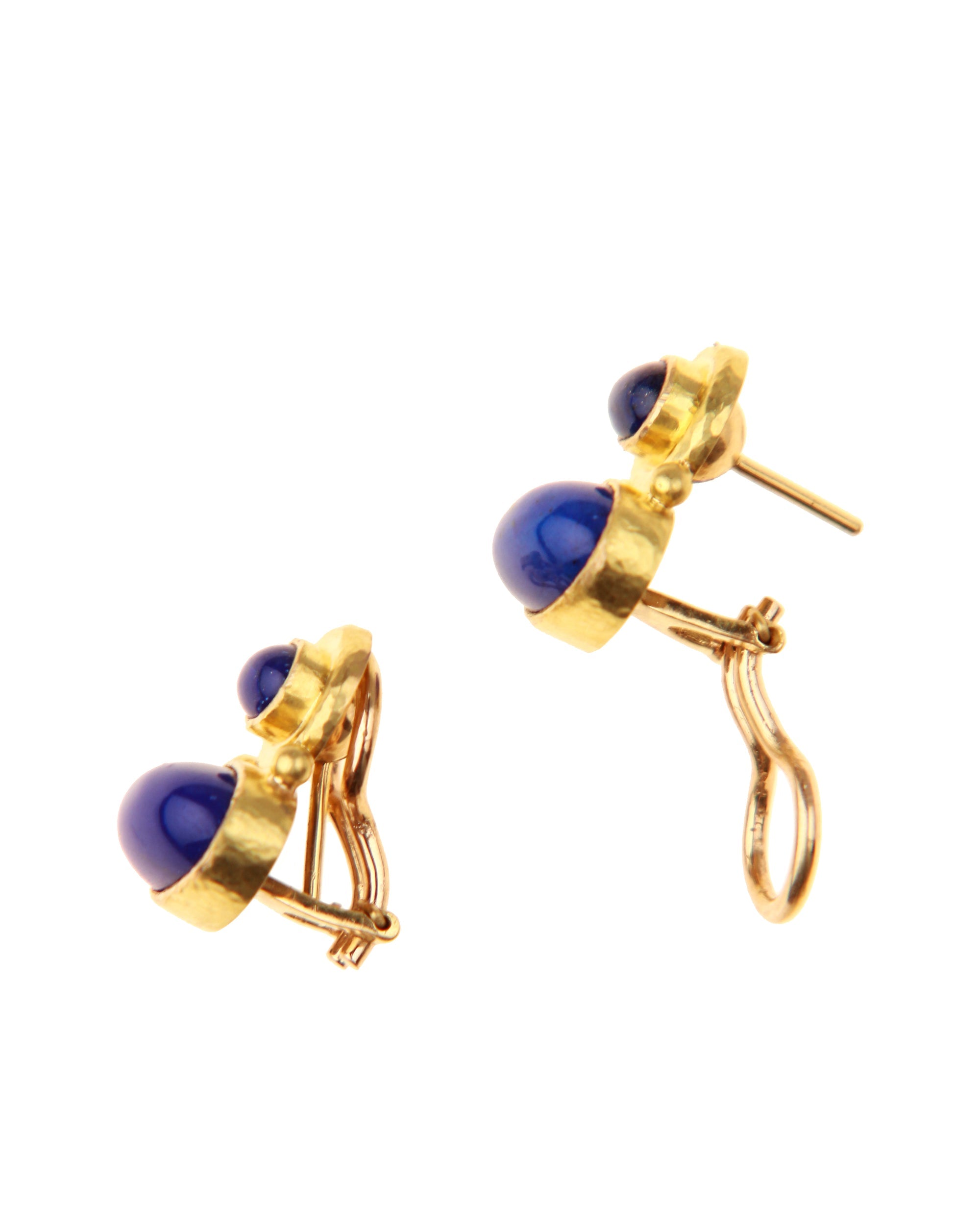 Elizabeth Locke Lapis Oval Earrings in Yellow Gold