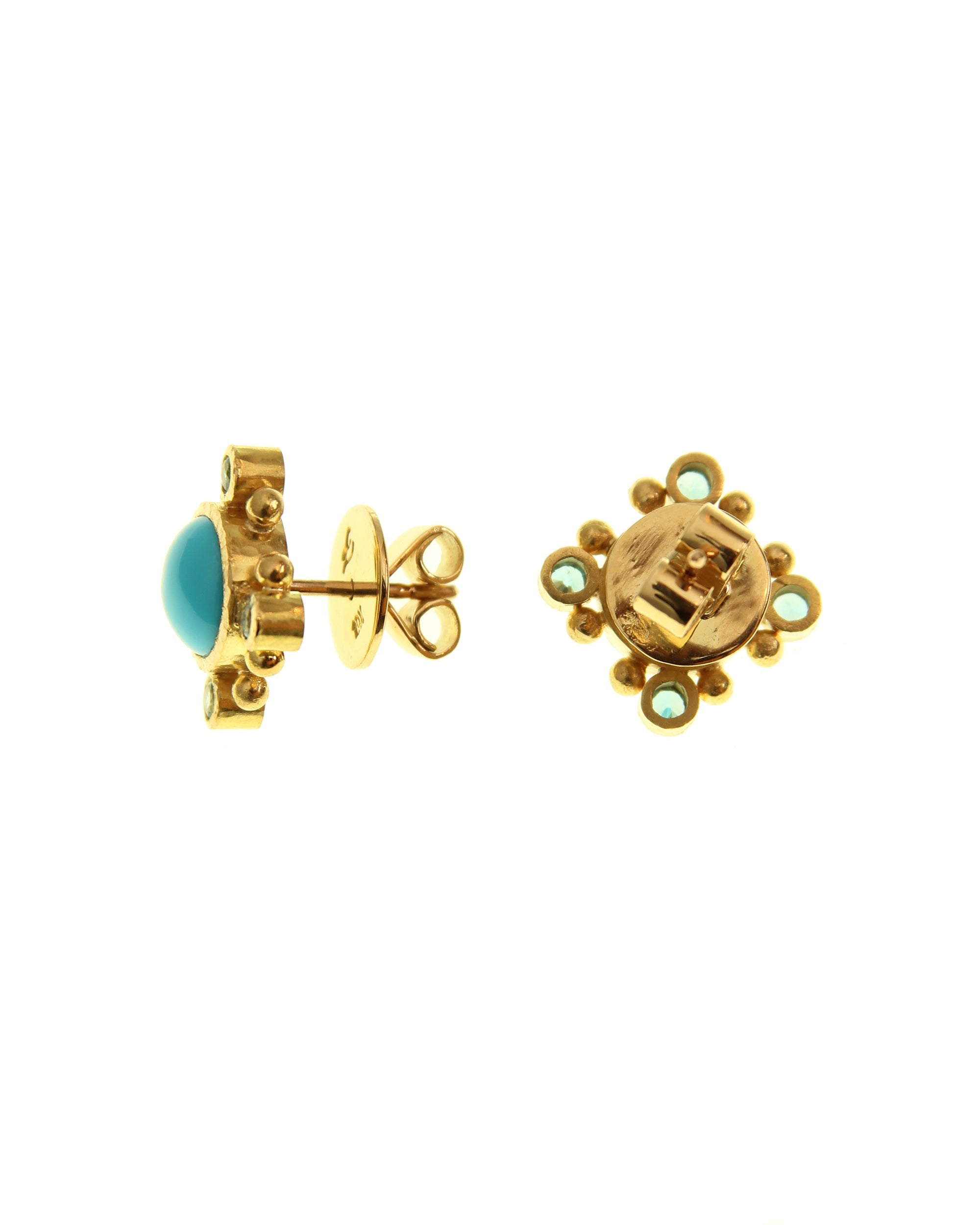 Elizabeth Locke Turquoise & Zircon Stud Earrings in Yellow Gold