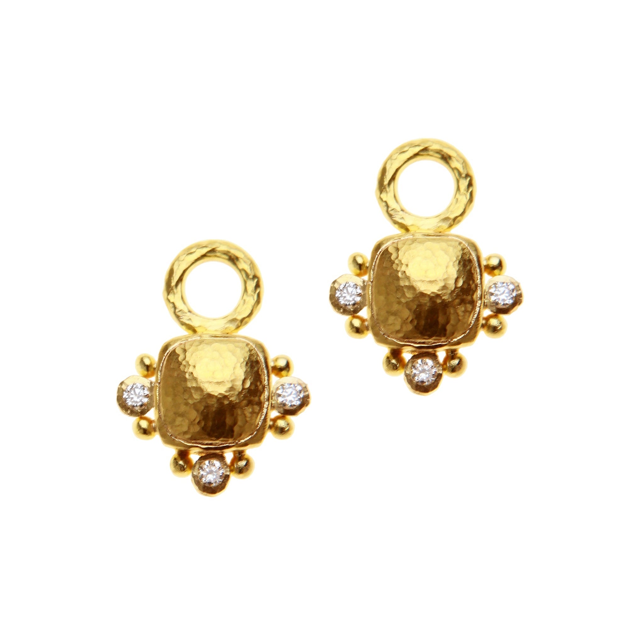 Elizabeth Locke Diamond Square Cushion Earring Charms in Yellow Gold