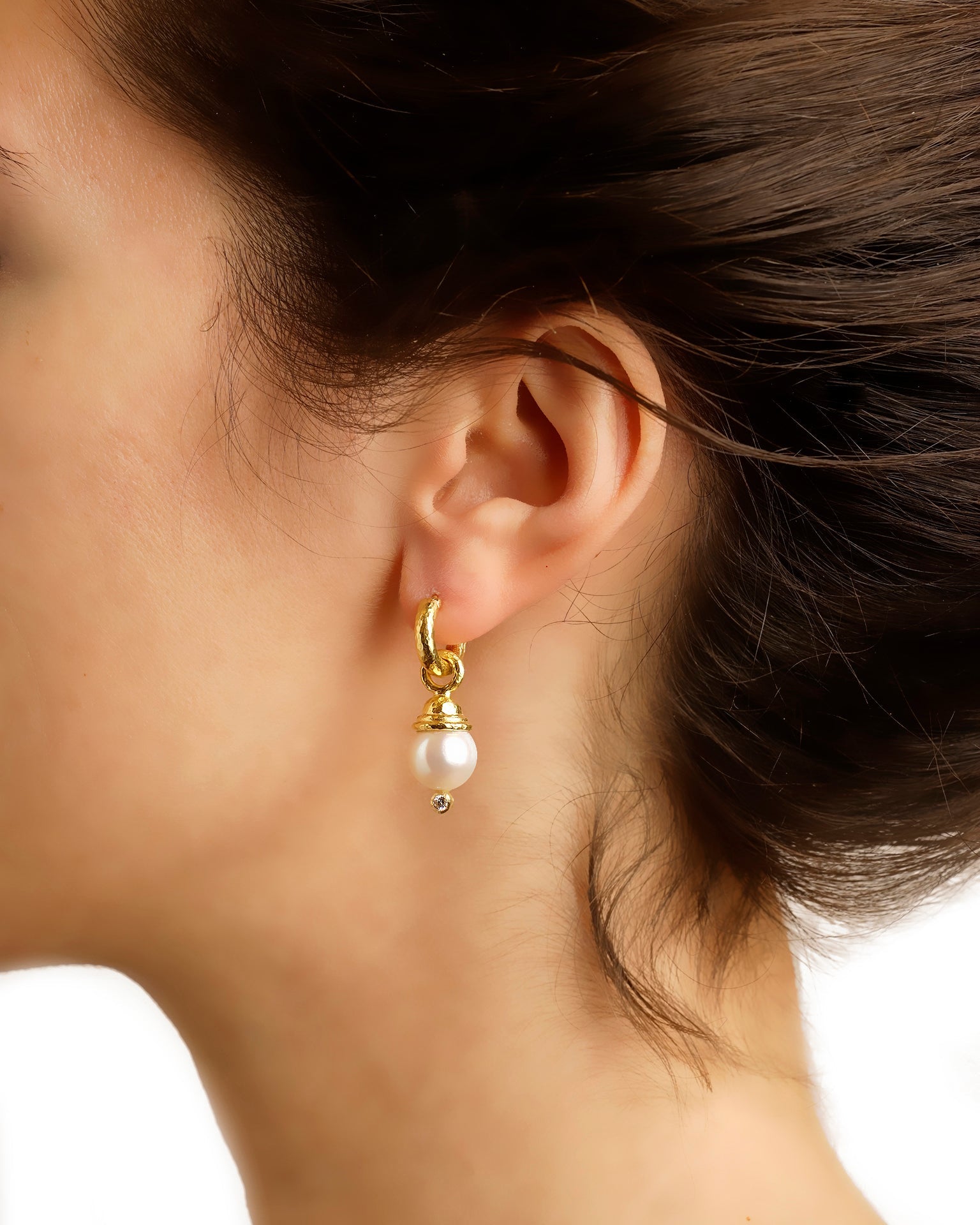 Elizabeth Locke Pearl Diamond Earring Charms in Yellow Gold