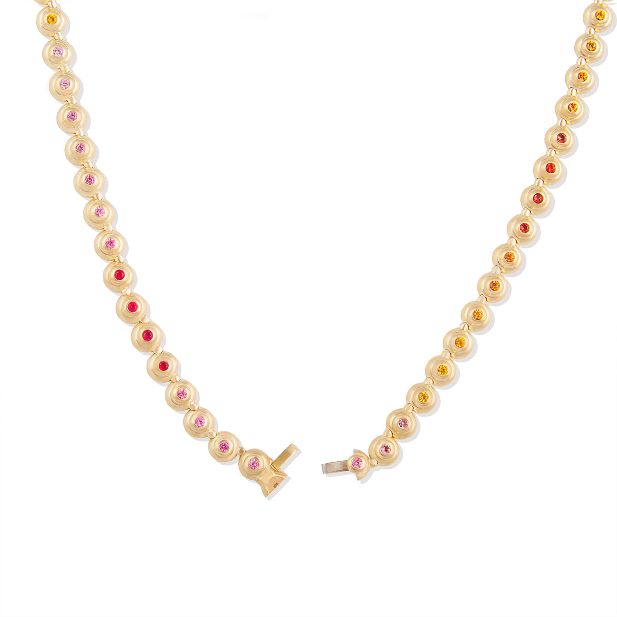 Campbell + Charlotte Evolve Pink & Orange Sapphire Link Necklace in 14K Yellow Gold