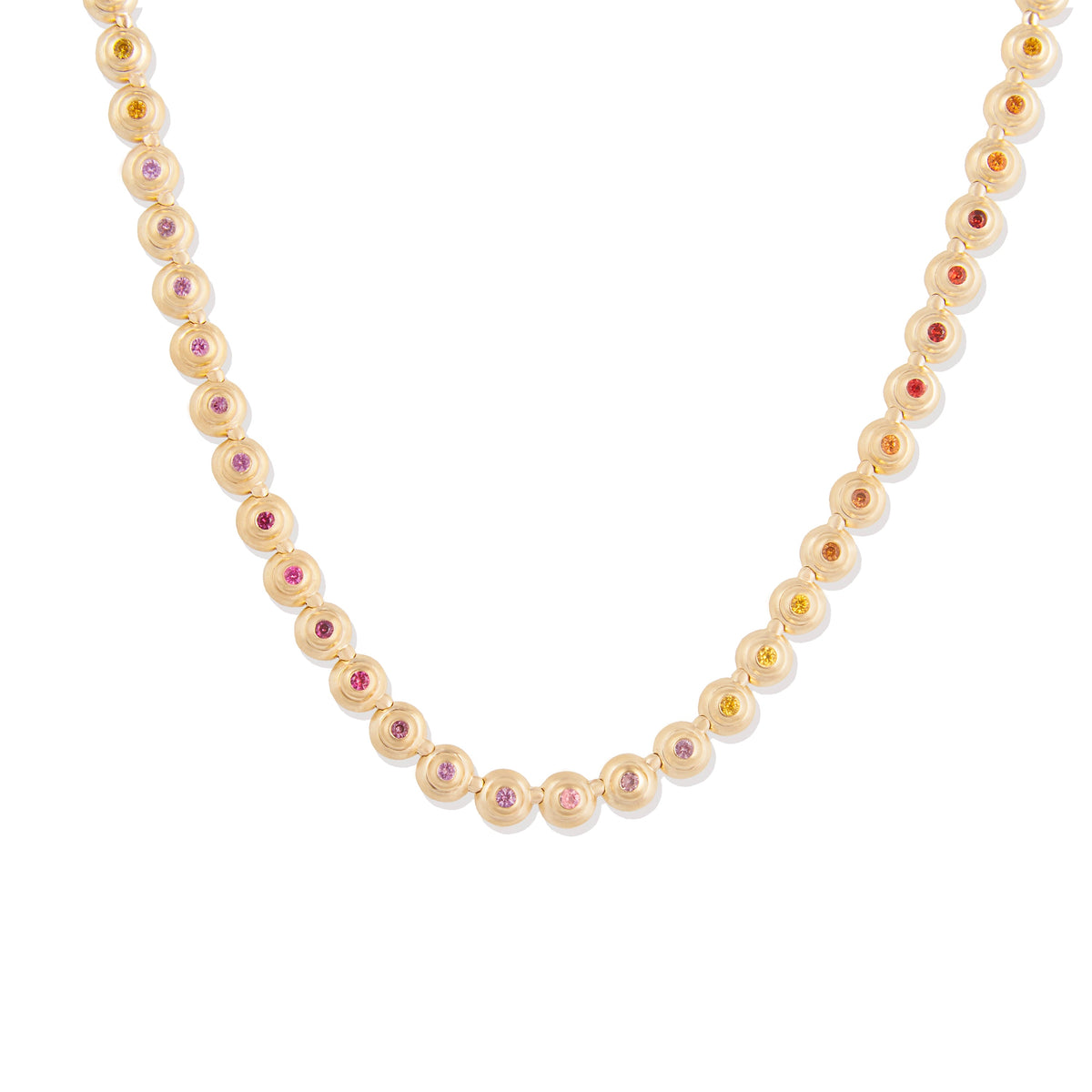 Campbell + Charlotte Evolve Pink & Orange Sapphire Link Necklace in 14K Yellow Gold