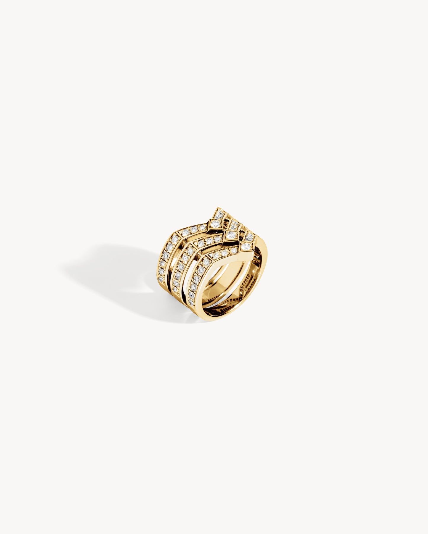 Statement Paris Stairway 3 Rows Ring in 18K Yellow Gold, Size 7