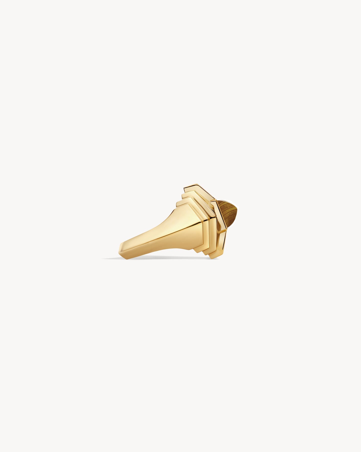 Statement Paris Tiger's Eye Rockaway Mini Pyramid Ring in 18K Yellow Gold, Size 6