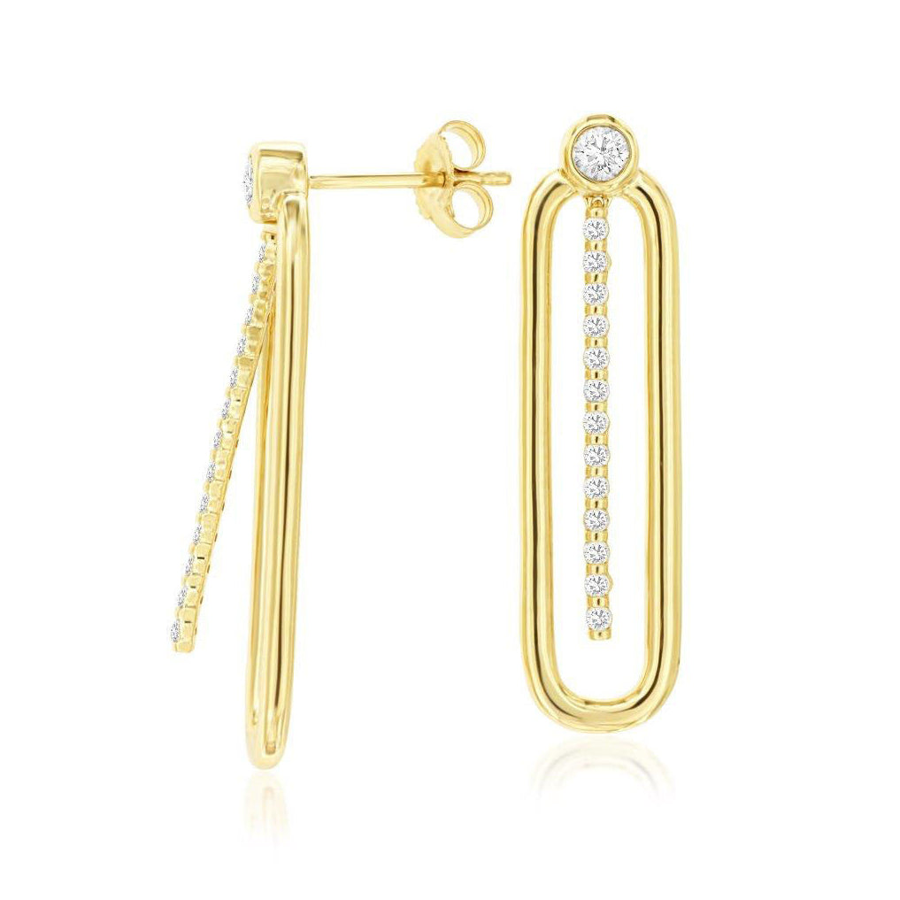 Diamond Dangle Oval Drop Earrings in 14K Yellow Gold
