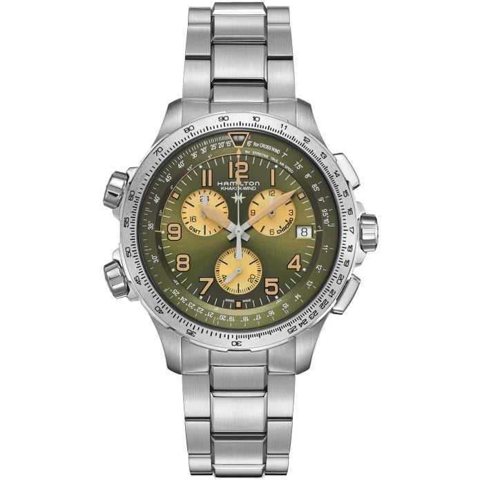 Hamilton Khaki Aviation Chronograph GMT Quartz Green Dial Watch H77932160