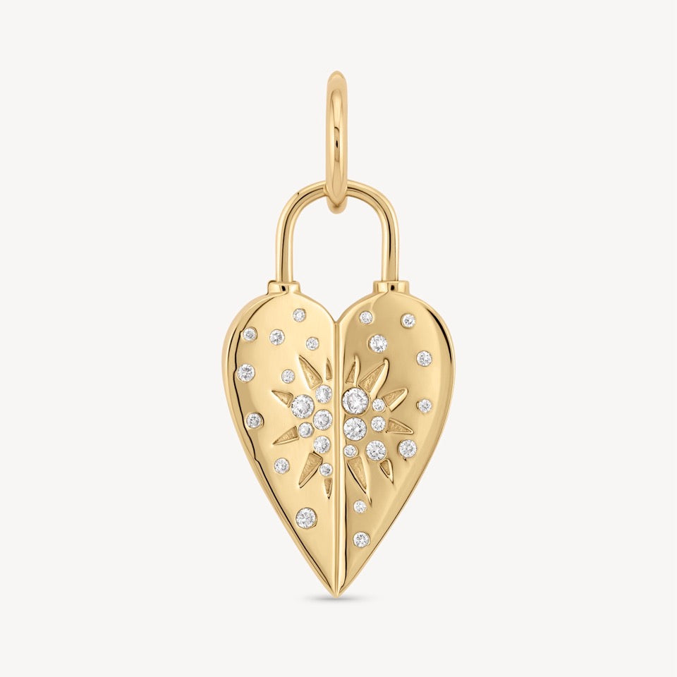 Three Stories Love Explosion Heart Pendant in 14K Yellow Gold