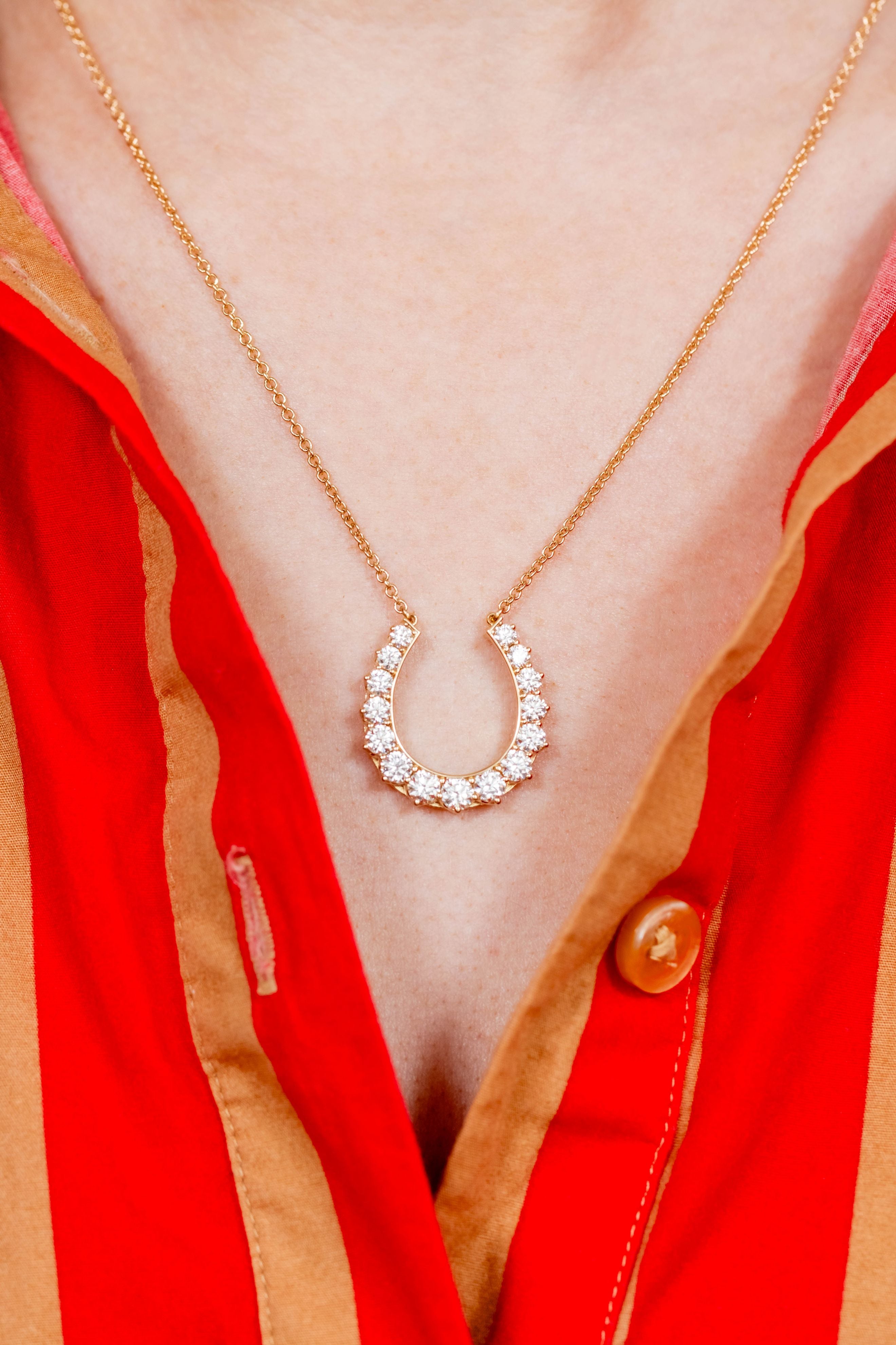 Custom 2.00CT Diamond Horseshoe Pendant Necklace in 14K Yellow Gold
