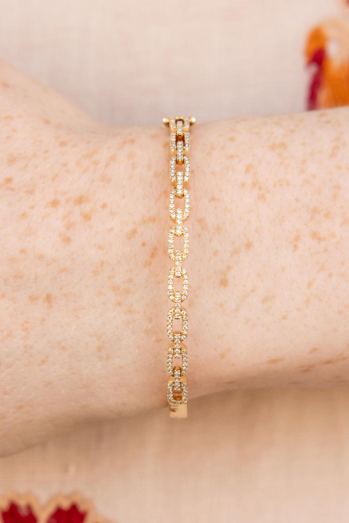 Diamond Link Bangle Bracelet in 14K Yellow Gold, Size S