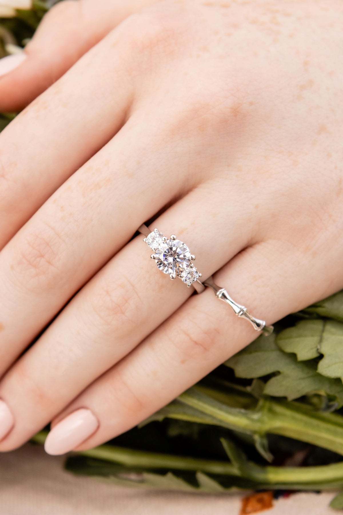 Bamboo Textured Ring in 14K White Gold, Size 5