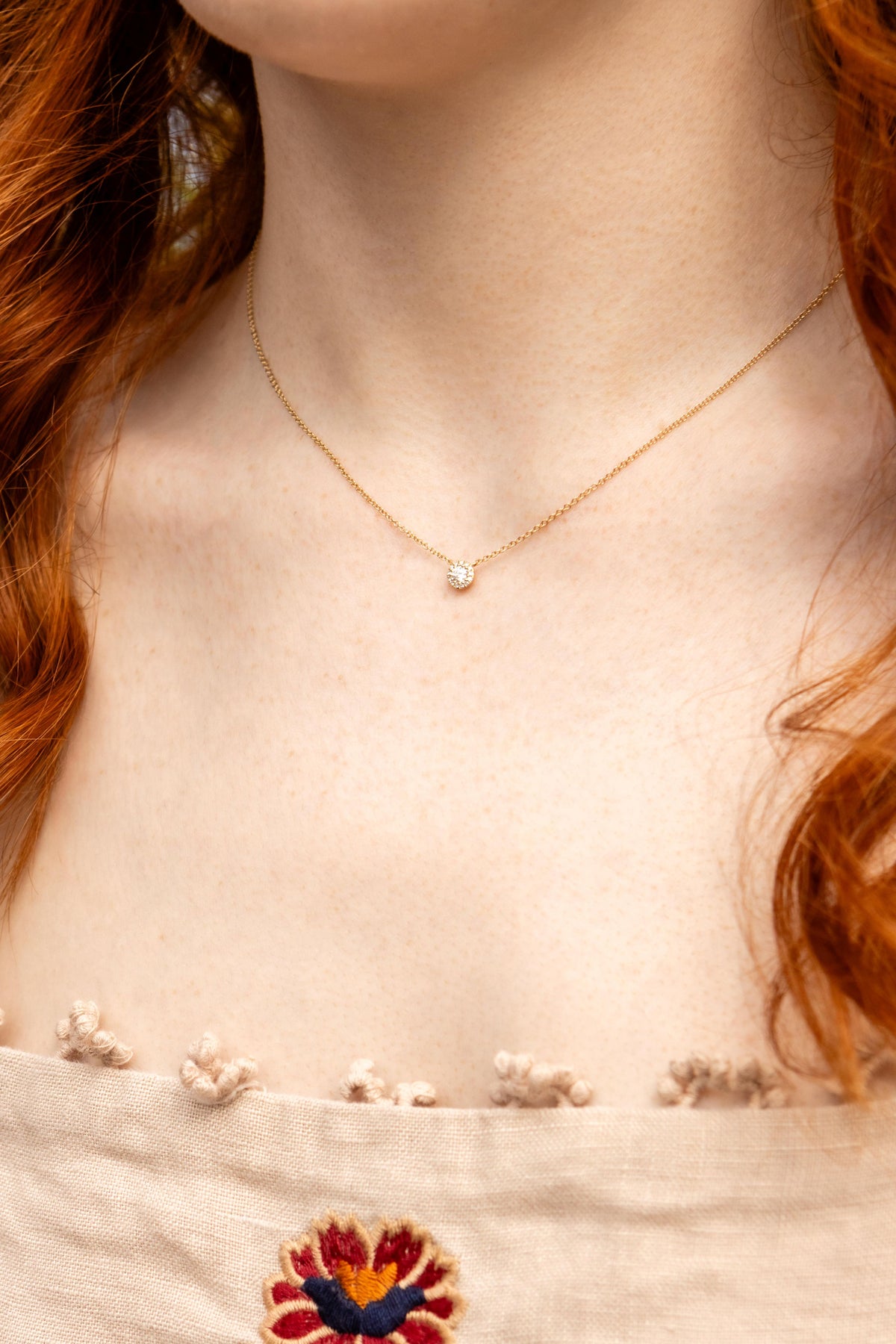 Diamond Halo Pendant Necklace in 14K Yellow Gold
