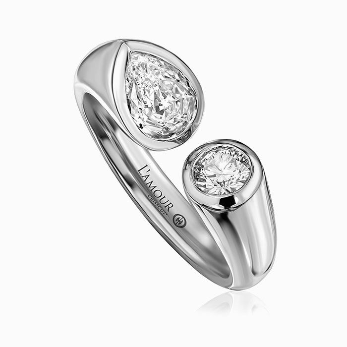 Crisscut NY Love Luxe L'Amour Toi et Moi Diamond Ring in 14K White Gold, Size 6.5