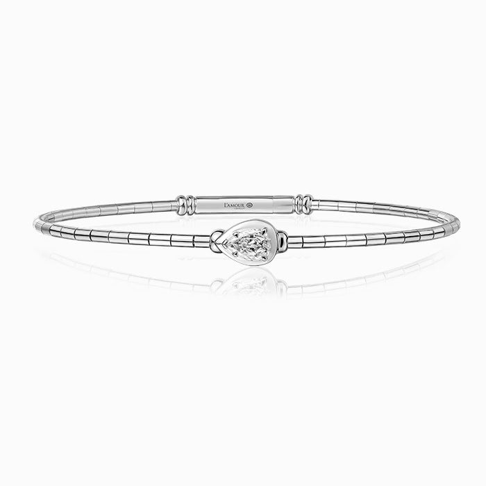 Crisscut NY Love Luxe L'Amour Pear Station Bangle Bracelet in 14K White Gold