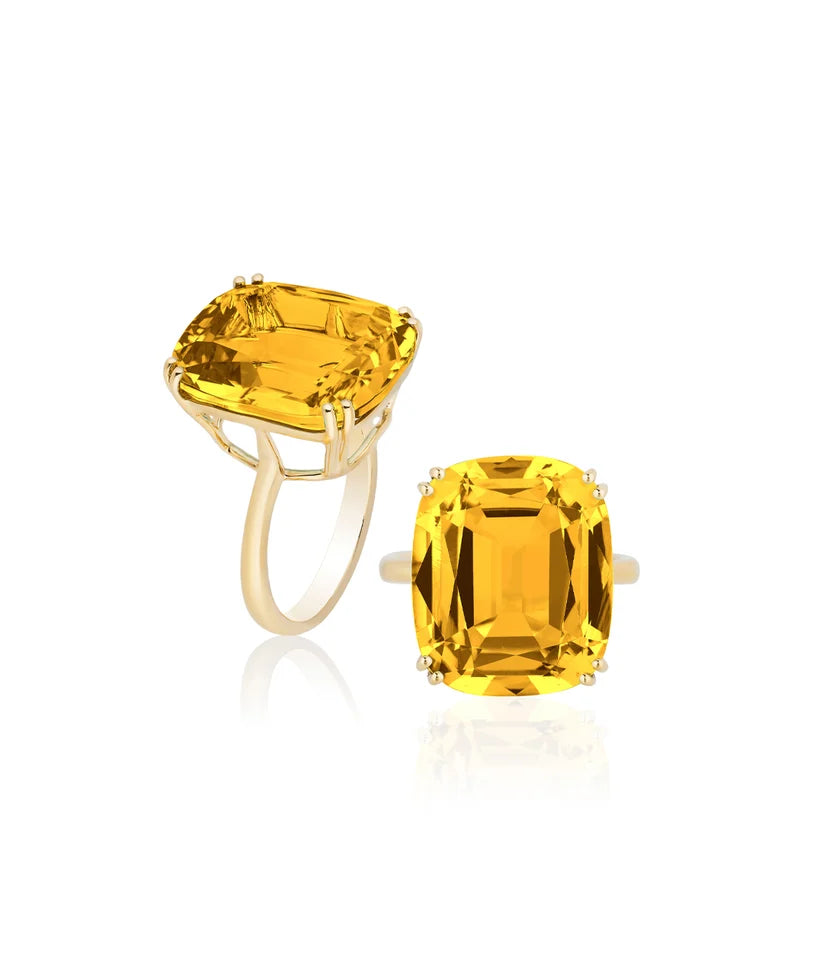 Goshwara Gossip Citrine Cushion Cut Cocktail Ring in 18K Yellow Gold, Size 7