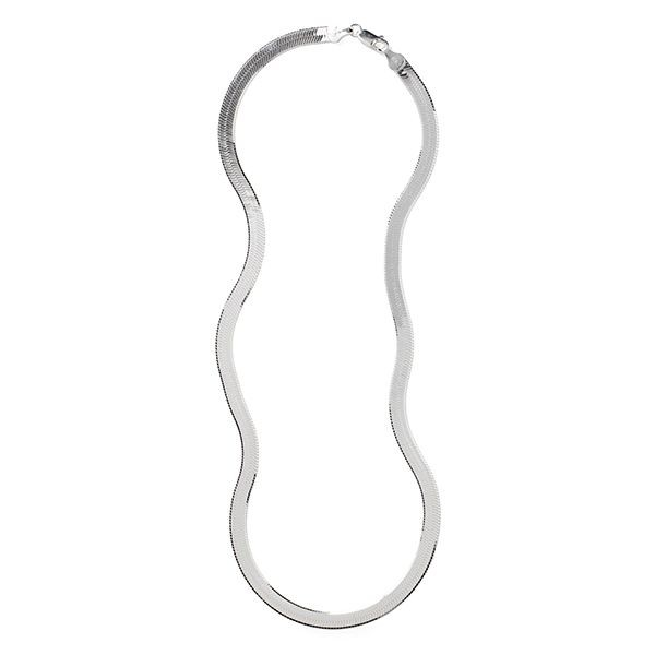 Thin Herringbone Chain Necklace in Sterling Silver, 18" Length
