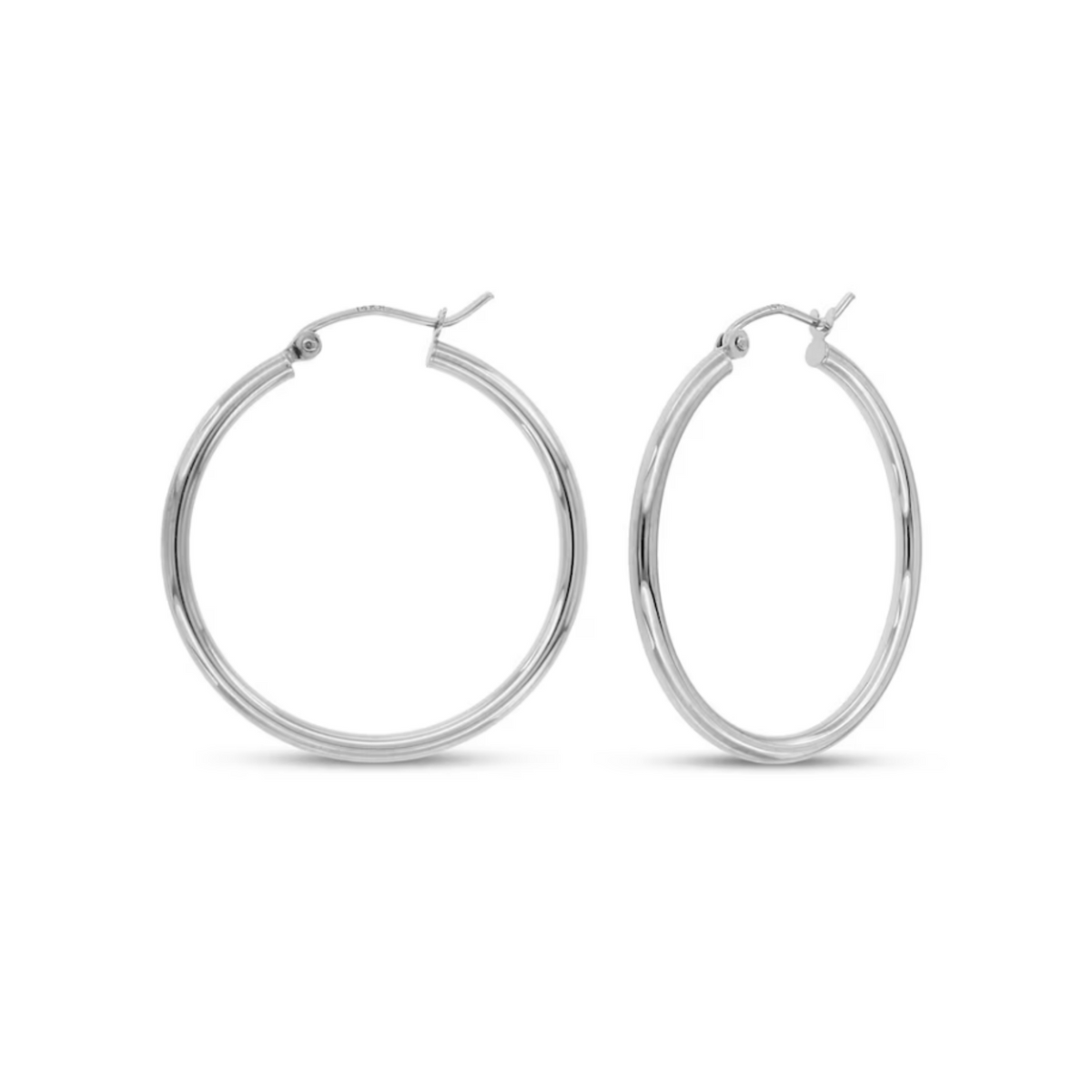 2X30MM Hollow Hoop Earrings in 14K White Gold