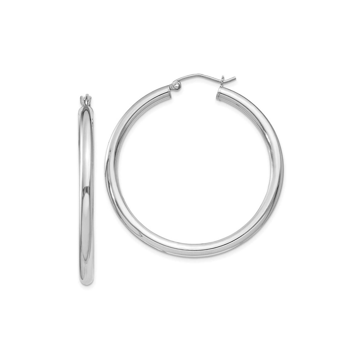 3X35MM Hollow Hoop Earrings in 14K White Gold