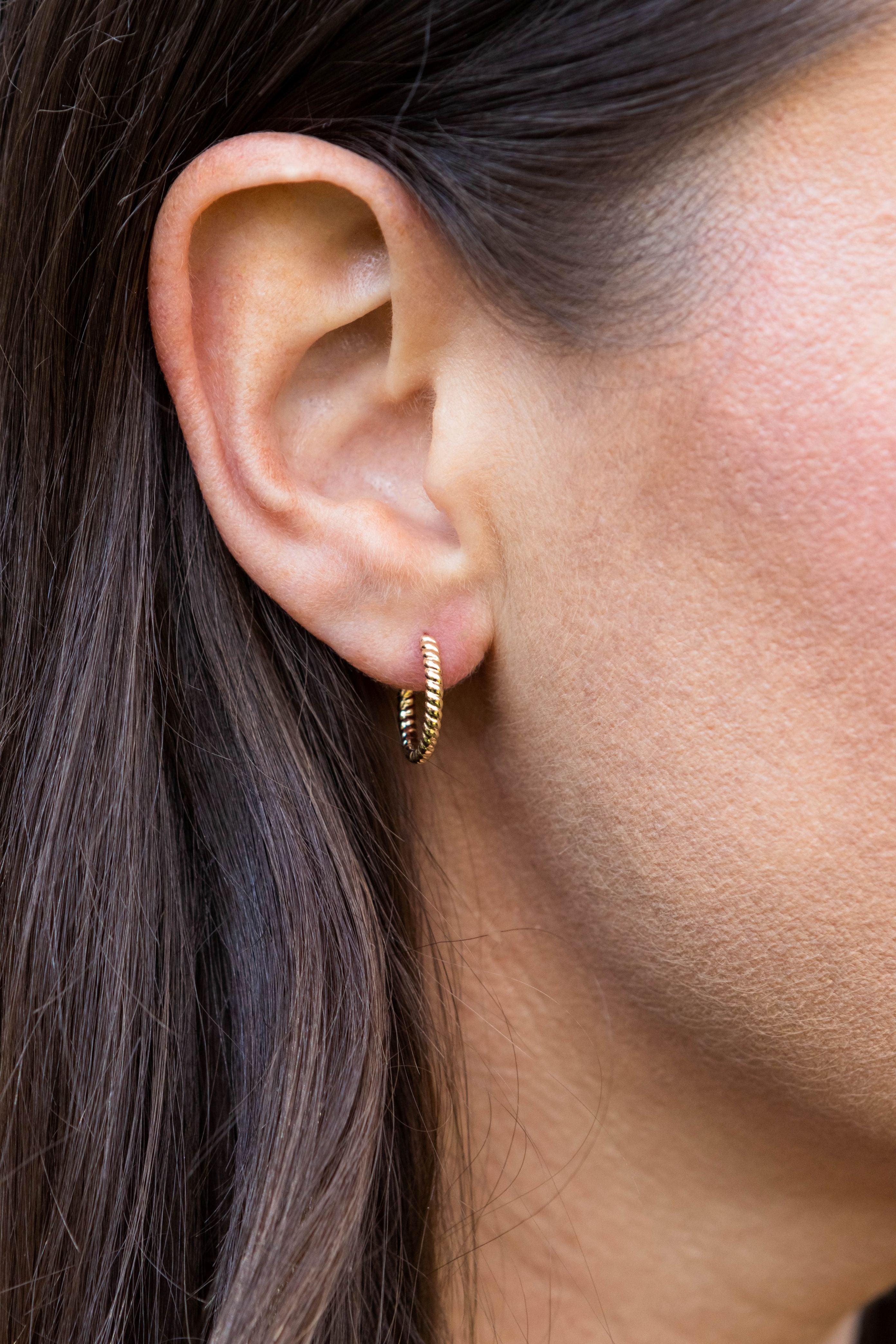 Twist Huggie Hoop Earring in 14K Yellow Gold