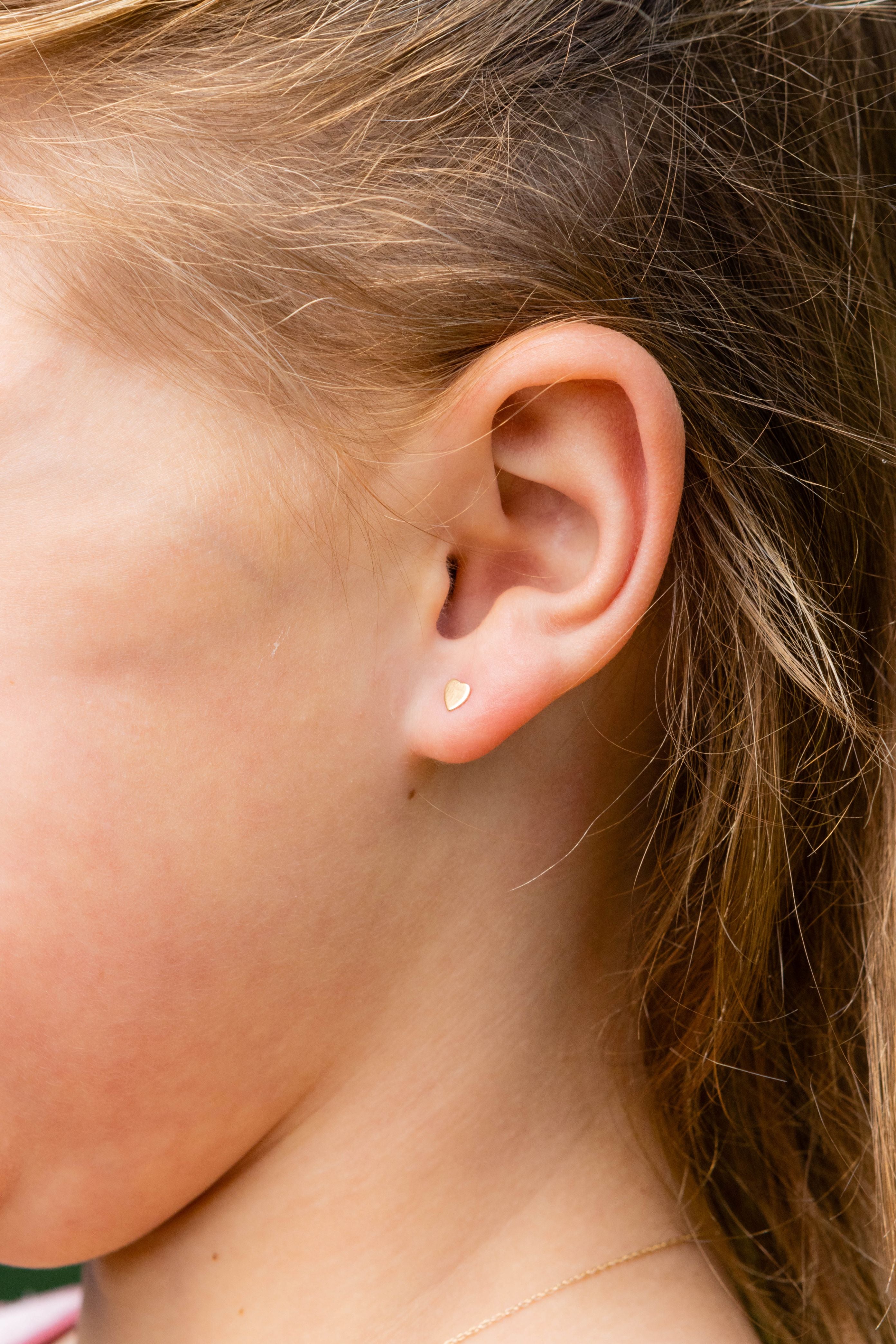 Children's Flat Heart Stud Earrings in 14K Yellow Gold