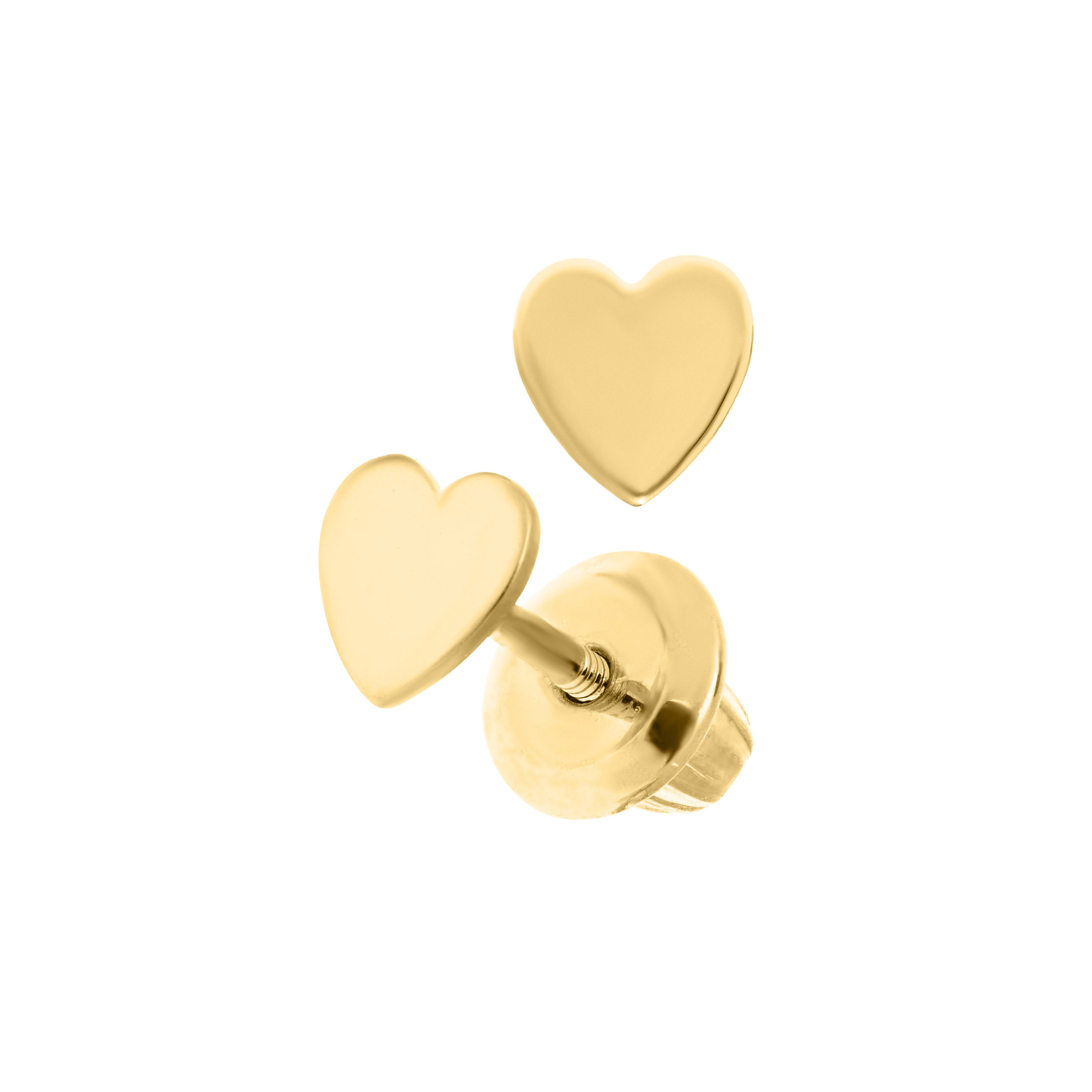 Children's Flat Heart Stud Earrings in 14K Yellow Gold