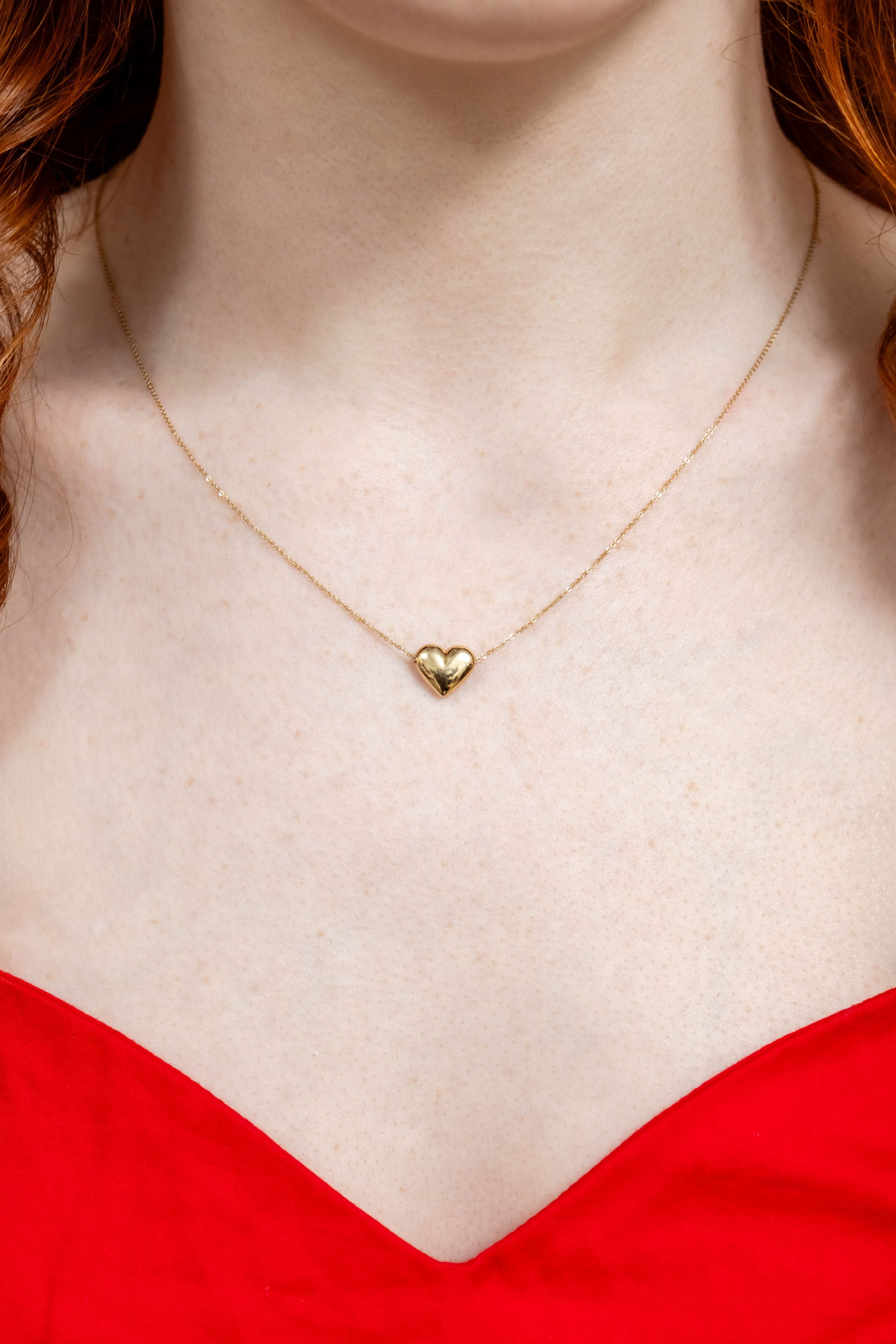 Puff Heart Pendant Necklace in 14K Yellow Gold
